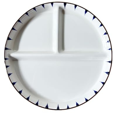 DouYuan Piatto con 3 scomparti in porcellana, 9 pollici, rotondo, piatto dieta, piatto in ceramica, per colazione, frutta, snack, insalate, dessert (rotondo, 8 pollici)