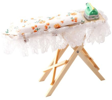 Asse da stiro e ferro per case delle bambole miniature asse da stiro 1/12 case delle bambole esposizione mobili in legno case delle bambole decorazioni in ferro miniatura