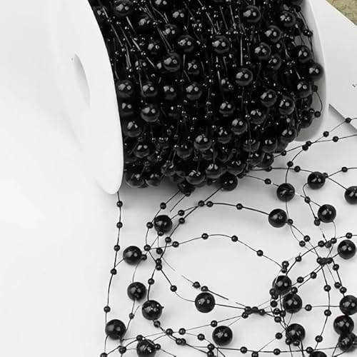 Leliafleury 5 Meter Plastic Pearl Bead Chain Artificial Pearls String Beads Chain for DIY Craft Party Decoration, Black