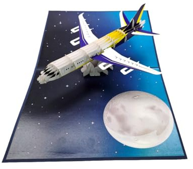 Popup-kort 3D-flygplan – handgjort folkkort för piloter, flygfans och resenärer – premiumgratulationskort med rymdskeppsmotiv – perfekt som födelsedagskort, resekupong eller presentidé
