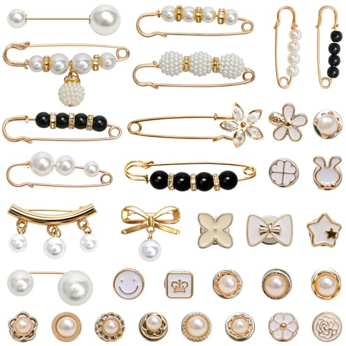 46 Pezzi Spille Eleganti Donna con Perle, Spille da Balia con Perle, Spille Bottoni Gioiello per Vestiti per Decorazioni Fai da Te, Abiti, Maglioni