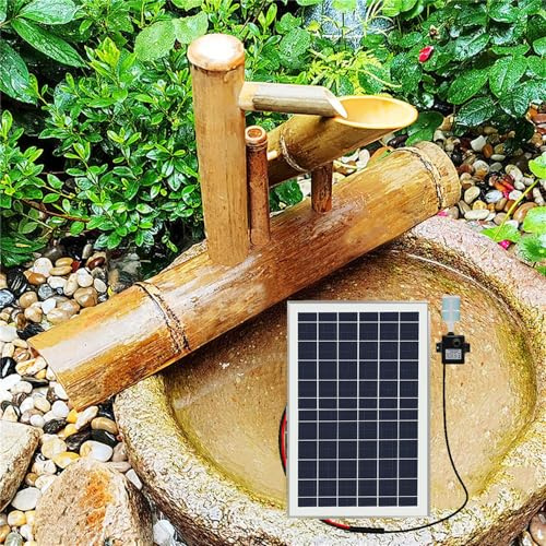 Fontana Solare in bambù da 14, Fontana ad energia Solare con Pompa e Pannello Solare, Decorazione da Giardino Zen Feng Shui, Decorazione da Giardino per Esterni, per Interni, Esterni, Cortili, Prati