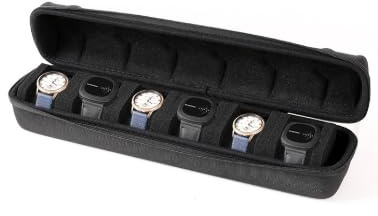 realexist 6 Slots watch travel case,Portable zipper storage organizer box,for Men Women with Soft Compressible Foam Pillow Black(15.35x3.5in)