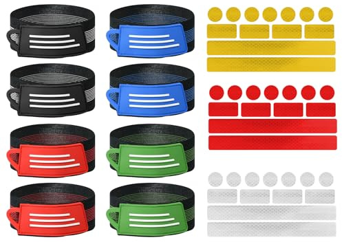 Rieoany 8 Clip Pantaloni da Bicicletta Elastici con Fascia Catarifrangente, Alta visibilità per Giro Notturno, Inclusi 3 Set di Nastro Riflettente di Sicurezza per Incollaggio