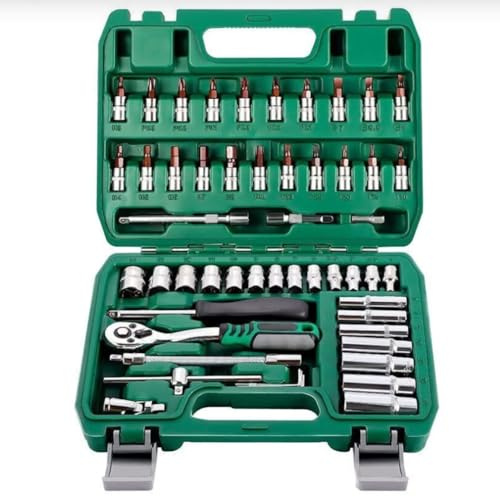 Moliuoly Set di chiavi a bussola da 53 pezzi, 1/4, con chiave a cricchetto, set di chiavi a bussola, strumento con cricchetto a 72 denti e possibilità di conservazione