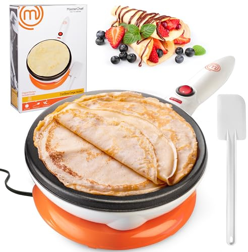 MasterChef Cordless Crepe Maker w/Nonstick Dipping Plate plus Electric Base & Spatula, Includes Recipe Guide, Compact Baker Machine for Thin Homemade Crepes, Baked Dessert Treats Mothers Day Brunch