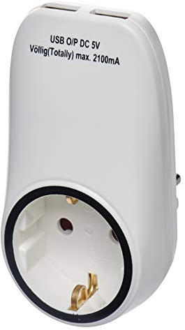 EMOS P0072 Steckdose, Schuko Steckdosenadapter mit 2 USB-Ports 2100 mA, Kindersicherung, für Reisen, Smartphone, Handy, Tablet, 4000 W, 250 V