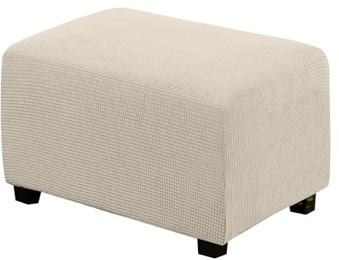 BXFUL Funda Otomana Funda de Reposapiés de Sofá Jacquard Funda de Puf Elástica Cubierta Protectora para Taburete Rectángulo con Parte Inferior Elástica (X-Large,Beige)