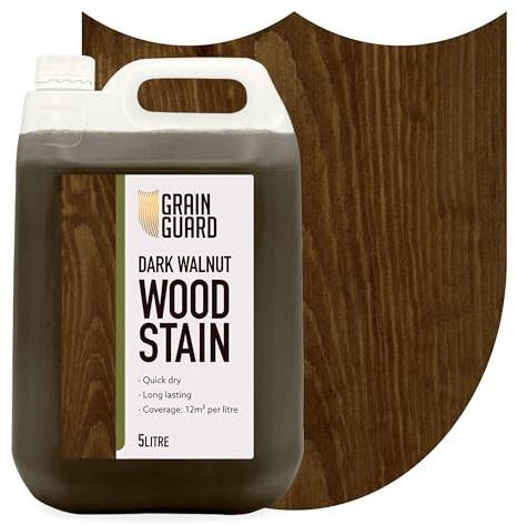 GRAIN GUARD Wood Stain Water Based | Dark Walnut | 5L | Interior Furniture Stain | Light & Dark Stains | Eco-Friendly & Non-Toxic Wood Dye | Easy Application | Quick Dry & Low Odour