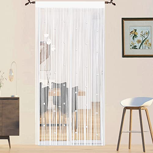 QiBoYuYe Pärlgardiner, dörrgardin, flugskärm för dörrar, fönster, sträng, gardiner, rumsavdelare, dörröppningar, panel, vardagsrum, sovrum, garderobsdraperier (vit, 200 x 200 cm)