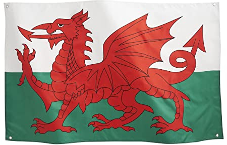 Runesol Wales Flagge 3 x 5, 91x152 cm, Walisische Drachenfahne, 4 Ösen, Messingöse In Jeder Ecke, Fußball, Sechs-Nationen-Rugby, Premium-Fahnen, Innen, Außen, St. David's Day, Six Nations Rugby