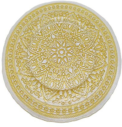WedDecor Assiette de présentation ronde de 33 cm, 1 assiette de présentation pour centre de table, mariage, banquet, fête de Noël, décoration de table, mandala fleur dorée