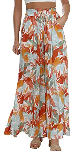 aromm Mujer Pierna Ancha Palazzo Pantalones Cintura Elástica Pantalon Largos Casuales Múltiple,S