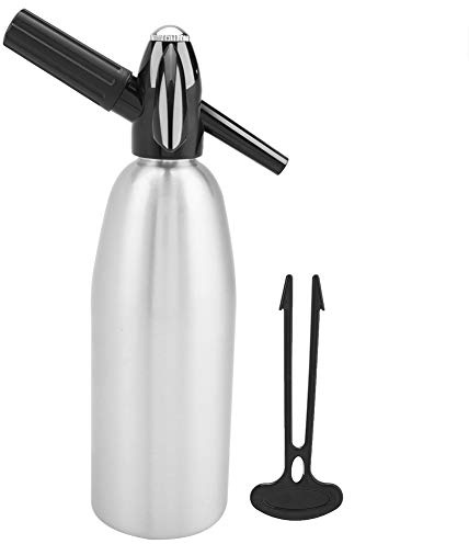Dioche Soda Syphon, 1L Soda Siphon Bottle, Fashionable Attractive Alloy Soda Water Bottle Cup with Pressure Regulator (Silver)