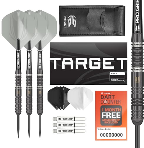 Target Darts Ares 23G Tungsten Steel Tip Darts Set - 6 Pro Grip Shafts - 9 Pro Ultra Flights – Dart Wallet - Dart Counter App Coupon Bundle