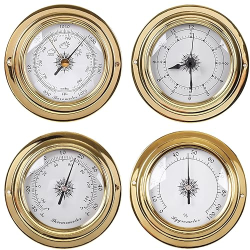 Orologio igrometro termometro barometro, set di 4 pezzi stazione meteorologica analogica per interni ed esterni, barometro per parete e casa