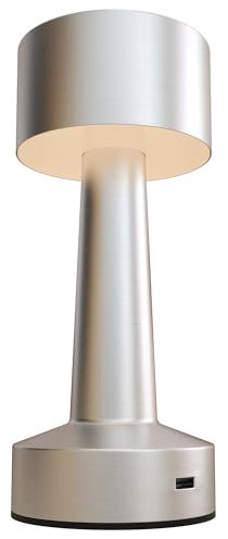 HOMCOM Cordless Table Lamp with 2600mAh Rechargeable Battery, 3 Colour, Touch LED Lamp for Bedroom Living Room, Silver