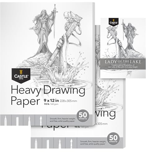 Castle Art Supplies Dickes Zeichenpapier 9 x 12 Zoll|2er-Pack|50 Blatt pro Block (160 g/m2) schneeweißes, glattes Skizzenpapier|Säurefrei|Der ideale Zeichenblock für alle Künstler (9x12, 2er-Pack)