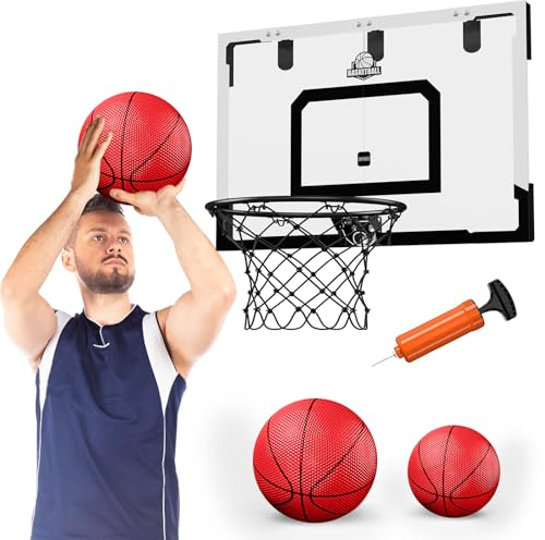 HYES 24 x 16 Großer Basketballkorb Indoor für Kinder, Basketball Korb mit Stabiler Backboards, 2 Balls, Pumpe, Big Basketball Spielzeug für Erwachsener Kinder Teens Jungen Mädchen (schwarz)