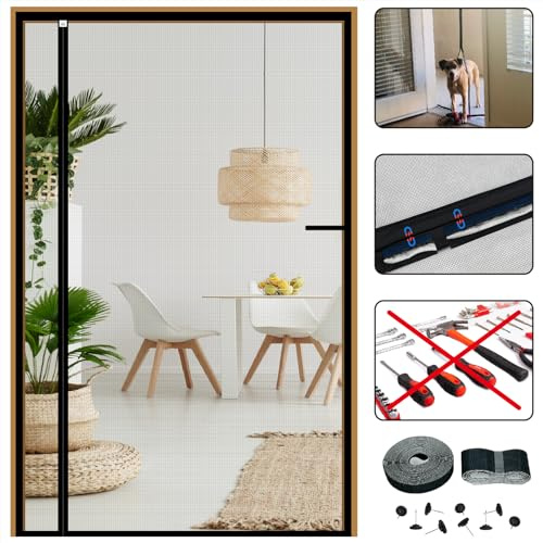 CHIYUNS Reversible Left Right Side Opening Screen Door Mesh Magnetic Closure Heavy Duty, Self Closing Fiberglass Bug Net with Magnet for Sliding Doors & Doorway, Pet Friendly, 36 x 80 inch