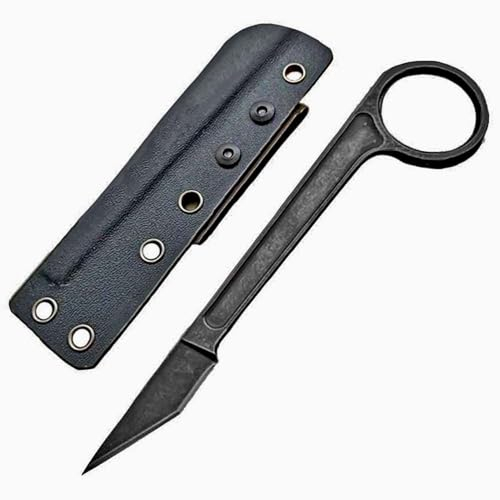 Joa Petit Couteau de Poche en Métal - Lame Fixe Portable d'Extérieur - de Chasse et Ceinture - Noir