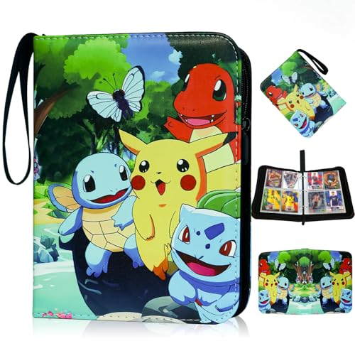 YFCHOTI Sammelkarten Album mit Reißverschluss Tragegriff und 4 Taschen 50 Seiten für 400 Karten, Karten Sammelalbum Sammelmappe Sammelbuch, Cartoon Karten Heft Ordner, 3-Ring Karten Mappe Sammelheft