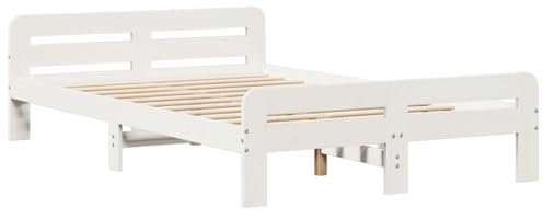 vidaXL Massivholzbett, Holzbett mit Kopfteil Fußteil Lattenrost, Doppelbett für Schlafzimmer, Bett Bettgestell, Weiß 120x200cm Kiefernholz