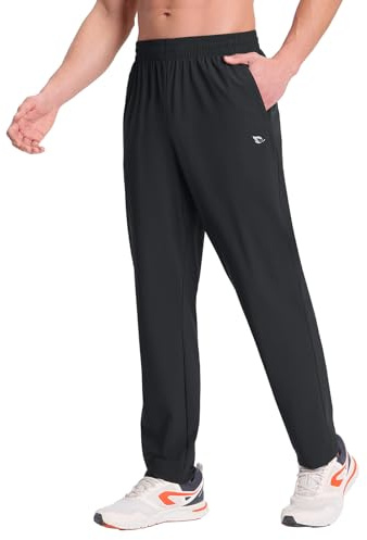 baleaf Pantaloni da jogging da uomo con tasche con cerniera, pantaloni da corsa e da palestra, affusolati, ad asciugatura rapida, Nero , 3XL