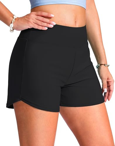 G Gradual Women's 4 Swim Board Shorts High Waisted Tummy Control Swimsuit Bathing Suit Bottoms for Women with Liner Pocket(Black,L)