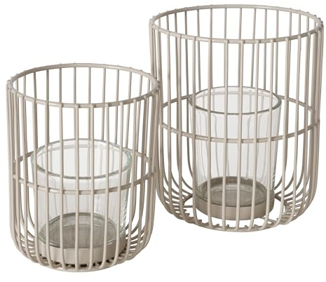 Boltze Windlicht Cindy (2-tlg., beige, Eisen, Glas, 14-20 cm hoch, modernes Design, Garten Deko, Tisch Deko, Kerzen Zubehör, Windlicht, Teelicht Glas) 2045316