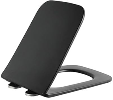 Asiento de Inodoro Cuadrado Negro con Cierre Suave y liberación rápida, fácil de Limpiar, fijación ior, Repuesto, 350 x 450 mm