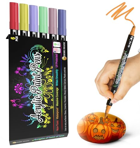 Desire Deluxe Rotuladores de Pintura Acrílica para Piedras, Cerámica, Vidrio, Madera - Marcadores a Base de Agua No Tóxicos - Excelente Material de Arte para Artistas (Doble Punta Multicolor, 6)