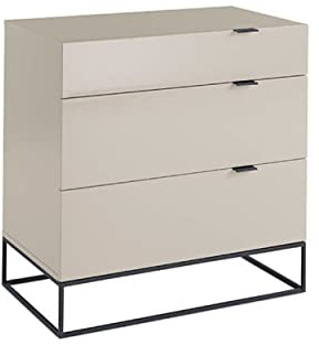 Angel Cerdá - Commode en Bois Laqué Gris Perle Brillant - Meuble Commode avec 3Tiroirs à Fermeture Retardée et Pieds en Acier Noir - Moderne et Fonctionnelle pour Chambre - 80 x 45 x 80cm