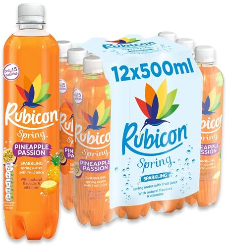 Rubicon Spring 12 Pack Pineapple Passion, Sparkling Spring Water with Real Fruit Juice & Natural Flavours, Only 15 Calories - 12 x 500ml Multipack Bottles