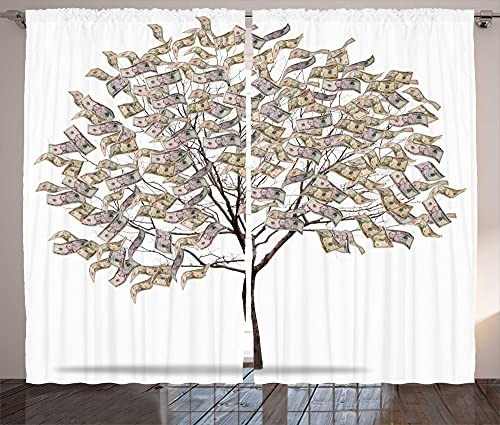 ABAKUHAUS Abstrait Rideaux, Surreal Argent feuillu Arbre, Décoration Intérieure Accent Lot de 2 Panneaux, 280 x 260 cm, Multicolore