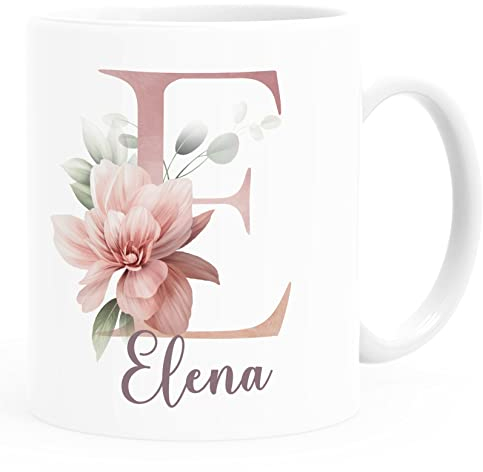 SpecialMe® Kaffee-Tasse Name Initiale Blumen Eukalyptus Floral Monogramm personalisierte Geschenke weiß Keramik-Tasse