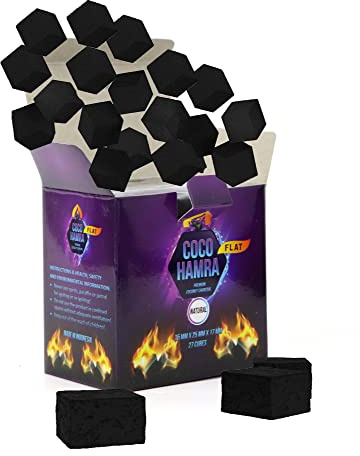 Coco Hamra* Natural Coconut Shell Charcoal Flat - 27pcs Coals - Made from Natural Coconut Incense Briquettes | Made in Indonesia | 25mm Charcoal Incense Flat |, Black, Purple, 25mm x 25mm x 17mm
