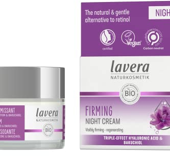 lavera Straffende Nachtcreme - mit 3-fach Wirkung Hyaluronsäure & Bakuchiol - Anti-Aging Effekt - Sichtbar straffend und feuchtigkeitsspendend - Naturkosmetik - Vegan - Bio (1 x 50 ml)