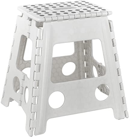 Baroni Home Sgabello pieghevole, portata 130 kg, Panchetto per cucina ultra-resistente, Sgabello Salvaspazio per bagno, giardino, bambini e adulti, 29x22x39 cm, L Bianco