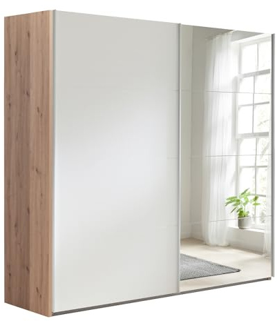 Composad | Armadio della Linea SYSTEMA, Armadio a 2 Ante Scorrevoli, Armadio Ante a Specchio, (LxAxP) 250x223x67 cm, Colore Bianco Top Matt e Rovere Oak Mielato, Made in Italy
