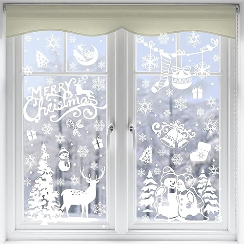 DERAYEE 8 Stück Weihnachtsfensterbilder（21x28cm) Elektrostatischer Aufkleber Ölgemälde Lebkuchenhaus Schneeflocken Schneemann Weihnachtsbaum für Weihnacht Fenster Tür Dekoration