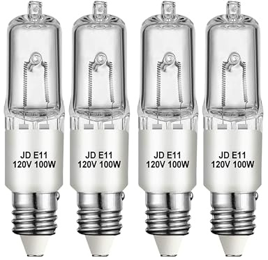 ZazaFi 4 Pack JDE11 Bulb,120V 100W Halogen Bulbs,T4 Mini Base JD E11 Bulb,Dimmable 2700K Warm White（Replacement E11 LED Bulb）,for Chandeliers,Candelabra,Ceiling Fan, Table Lamps, Cabinet Lighting