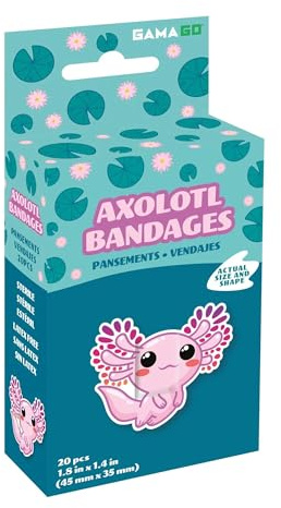 GAMAGO Axolotl Shaped Bandages Kids & Kidults - Set of 20 Individually Wrapped Self Adhesive Bandages - Sterile, Latex-Free & Easily Removable - Funny Gift & First Aid Addition