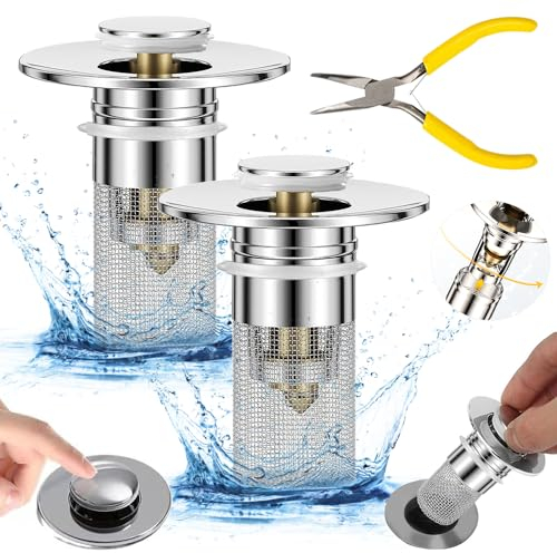 2 Stücke Waschbecken Ablauf Filter, 34-40mm Universal Pop Up Abflussstopfen, Waschbeckenstöpsel mit Haarsieb, Abflussstopfen mit Sieb,für Badewannenstöpsel Aufsatzwaschbecken.