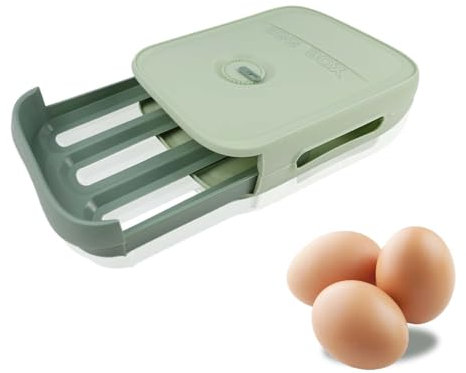 QUTHZZHY 21 Huevos Organizador de Huevos de Plástico Caja De Almacenamiento De Huevos Con Cajón Caja De Huevos Apilable para Frigorífico Armario Mesa de Comedor (Verde)