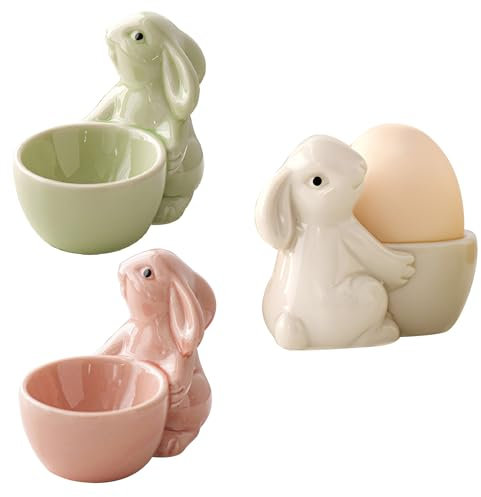 Eierbecher Keramik 3er Stück Set Eierhalter Eierständer Porzellan Design Niedliches Kaninchen Eierhalter Geschirr Dekoration Geschenk Weihnachten Geburtstag Ostern Geschenke Familie Freunde Kinder