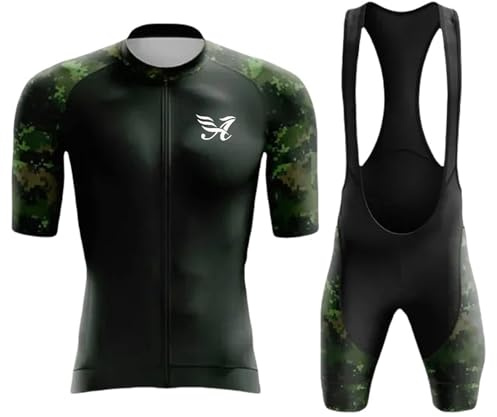 ARBOEE Cykelkläder för män, cykeltröja för män kortärmad set andas snabbtorkande cykel skjorta haklapp shorts cykeldräkter, Järn-1, 3XL