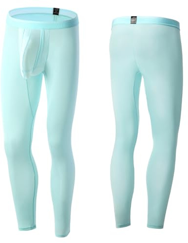 Huakunda Men's Tight Long Underwear Training Dual Pouch Elephant Leggings See Through Sexy Yoga Pnats Jogging Trousers (UK, Alpha, XXL, Regular, Regular, Light Blue)