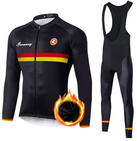 UGLY FROG Herren Langarm Radsportanzüge Radtrikot Set Radfahren Kleidung Langärmeliges Fahrradtrikot Winter Warm Fleece Atmungsaktiv Quick-Dry mit 9D Gel Gepolsterten Trägerhosen