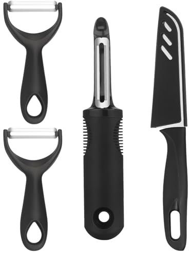Speed Potato Peeler,4 Piece Sharp Stainless Steel Potato Straight,Y Shape Traditional, peelers for Kitchen，Suitable for Rotary Peeling of Fruits and Vegetables, Non-Slip，Black